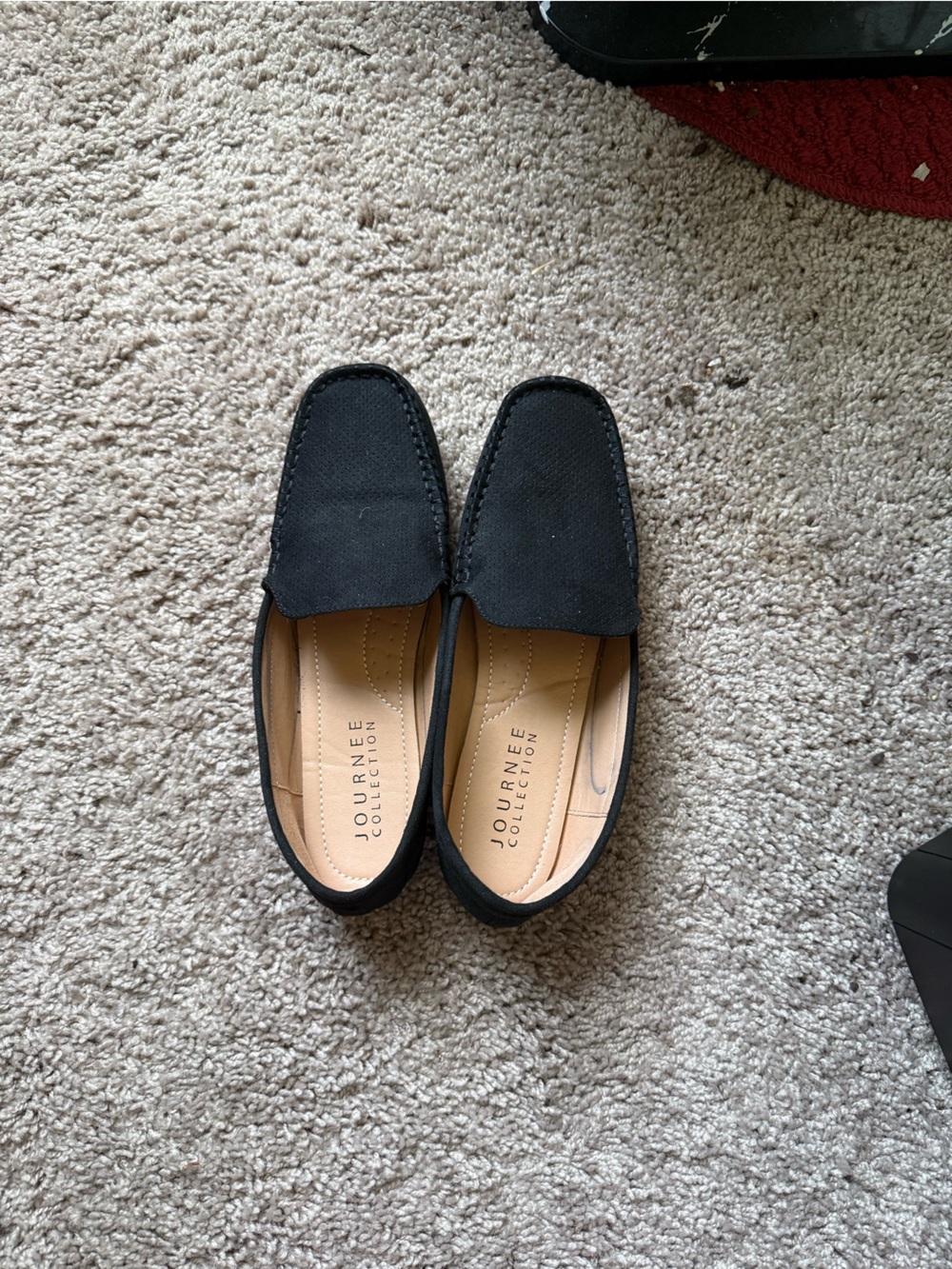 Journee Collection Black Suede Moccasin Loafer with minimal markings.